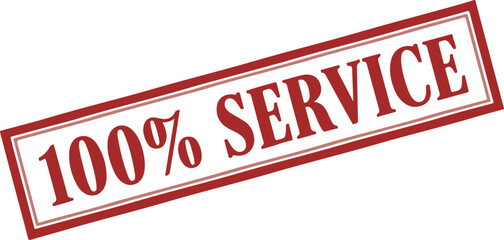 Red grunge rubber stamp with the text "100% Service" isolated on a white background. Vector illustration.