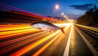 Fish flying over highway at night (2)
