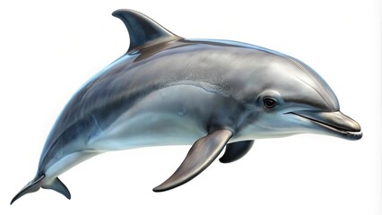 Obraz premium Majestic Dolphin Leaping Gracefully against a Pristine White Background, Showcasing Marine Beauty