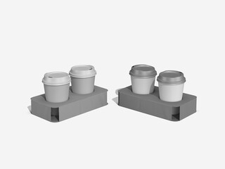 Disposable Cup with Tray Holder Mockup Drink Takeaway Packaging