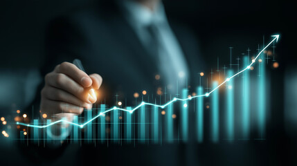 Business professional analyzing financial data with digital graph visualization