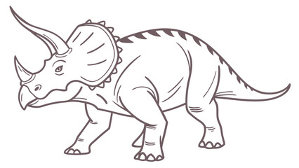 Fototapeta premium A simple line drawing of a triceratops dinosaur with a large frill and three horns on a white background