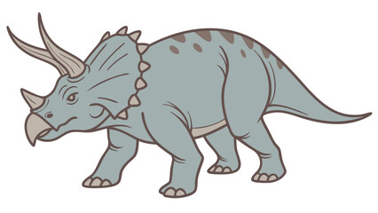 Cute cartoon triceratops dinosaur with horns and frill walking on white background
