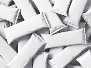 White Blank Pillow Packaging Mockup 3D Rendering for Snack Product