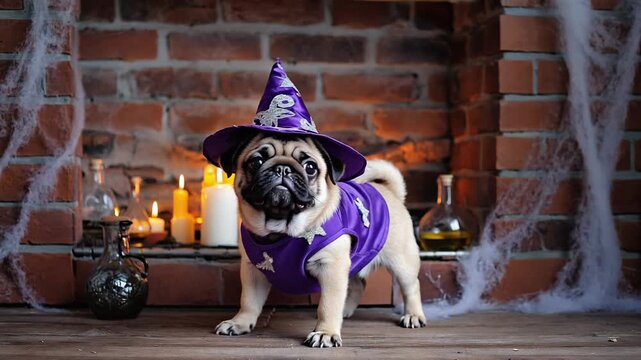 pug in a wizard costume for halloween