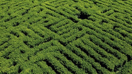 Lush green plants form a complex maze pattern.
