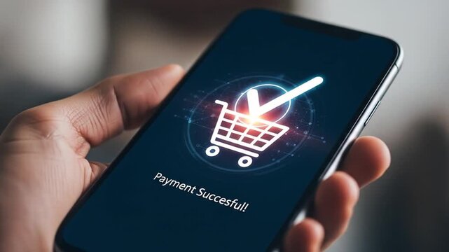 Seamless mobile payments experience: Close-up of a smartphone screen displaying a payment success - Powered by Adobe