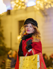 Elegant Woman Shopping in Festive Atmosphere