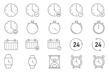 Clock Vector Icon, Wall Clock, Alarm Clock, Stopwatch, Calendar Design Vector Illustration