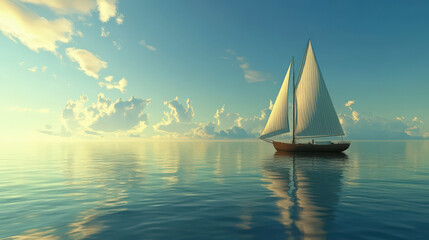 Fototapeta premium Peaceful sailboat at sunset on tranquil water