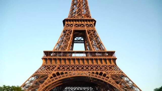 Eiffel Tower's understructure, Paris, sunset, clear sky