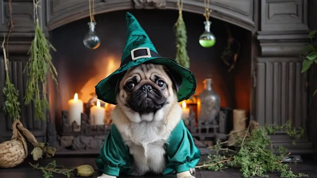 pug in a wizard costume for halloween