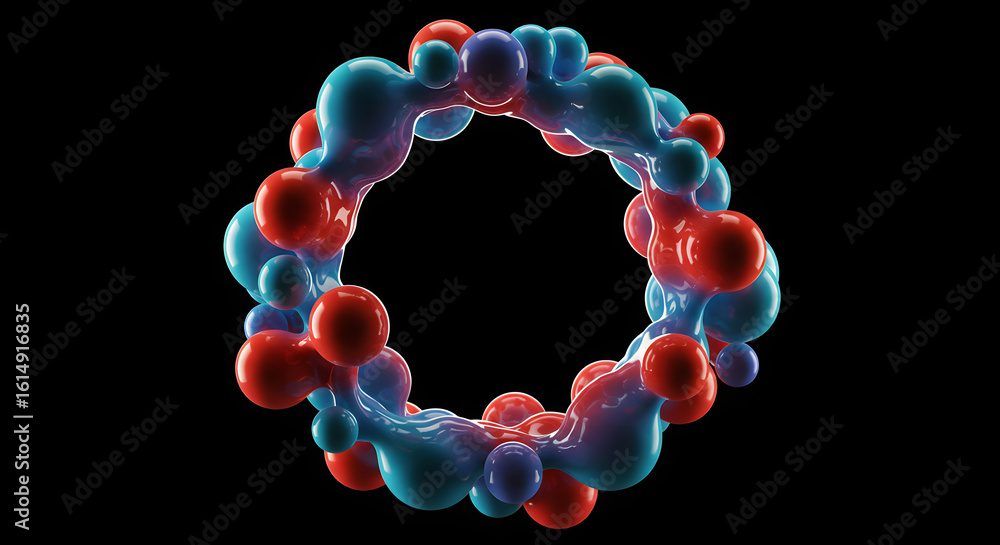 Poster abstract interconnected spheres design, a flowing network of color with organic structure and
