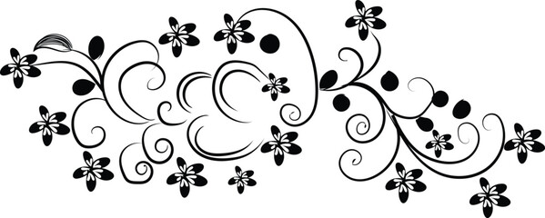 Elegant Black and White Floral Swirl Design Element for Decoration and Embellishment