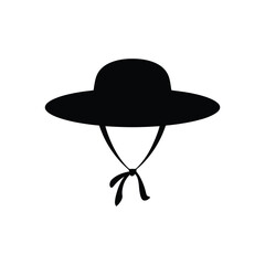 Black silhouette of a wide brimmed sun hat with chin strap