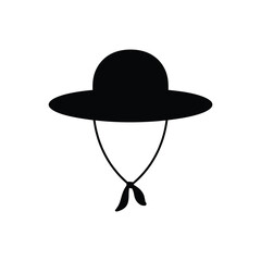 Black silhouette of a wide brimmed hat with chin strap