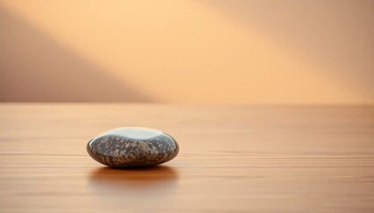 Smooth stone resting serenely on wood