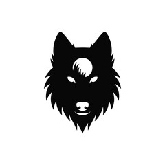 Stylized black wolf head with crescent moon detail