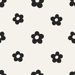 Daisy flowers, seamless pattern. Endless floral texture, simple summer background design for spring fabric, textile, wrapping paper, wallpaper and decoration. Feminine flat vector illustration