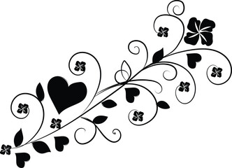 Elegant Floral Swirl with Hearts and Flowers in Black and White
