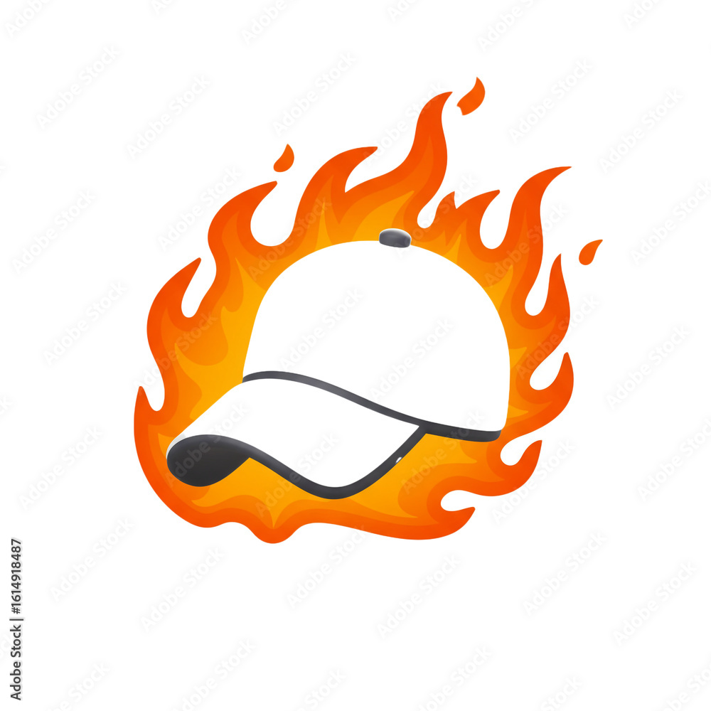 Aufkleber a stylized baseball cap is engulfed in flames creating a dynamic and energetic visual representation