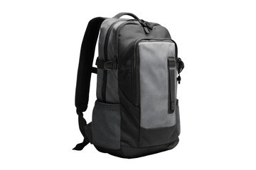 Fototapeta premium Gray and black backpack, front view, studio shot