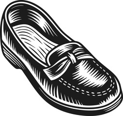 Classic loafer shoe illustration black and white hand drawn sketch footwear design, elegant slip on fashion accessory