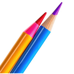 Three colored pencils in close-up, angled view.  Bright vibrant colors.  Tips pointed