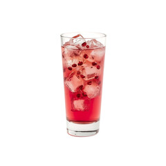 Tall glass of refreshing red berry cocktail with ice isolated on transparent background