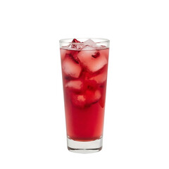 Tall glass of refreshing red berry iced drink isolated on transparent background