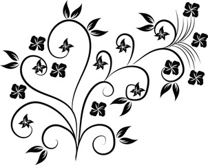 Elegant Floral Design with Swirling Vines and Flowers in Black and White