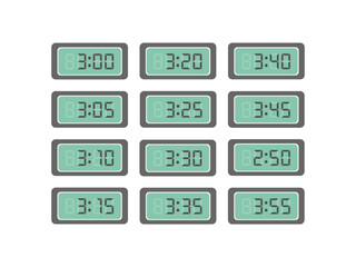 デジタル数字　3時〜3時55分　時計　イラストセット