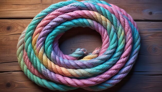 ship rope at wooden background texture, top veiw