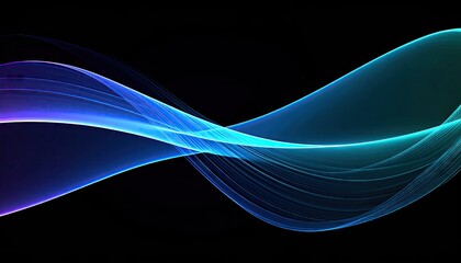 Abstract Blue And Teal Wavy Shape In Motion Against Black Background With Mesh Gradient