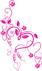 Elegant Floral Design with Hearts and Vines in Magenta on White Background
