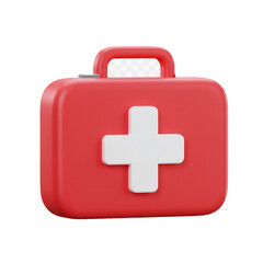 A vibrant red first aid kit with a prominent cross symbol signifies health care and emergency medical assistance.