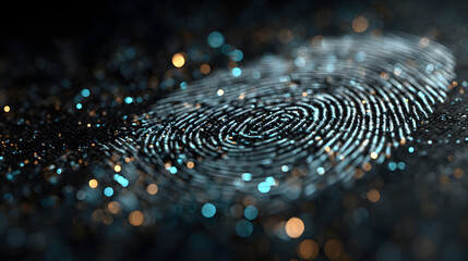 Digital fingerprint scanner, scan biometric identity and access password thru fingerprint, concept of cybersecurity and data protection, security system, generative ai illustration