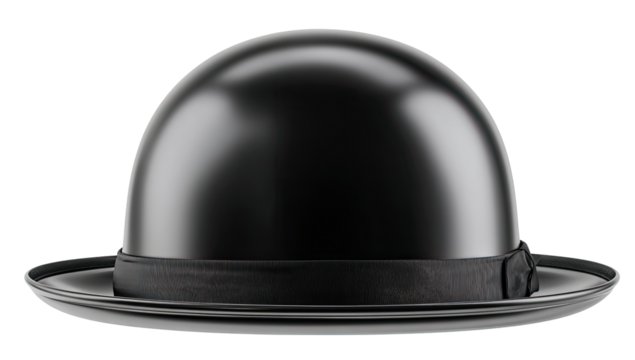 Glossy black bowler hat,  smooth, and polished