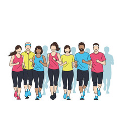 Obraz premium Diverse group of people running together in a fun outdoor fitness activity