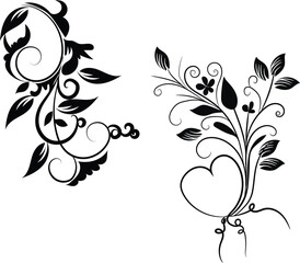 Elegant Floral Vector Design Elements with Swirls and Leaves in Black