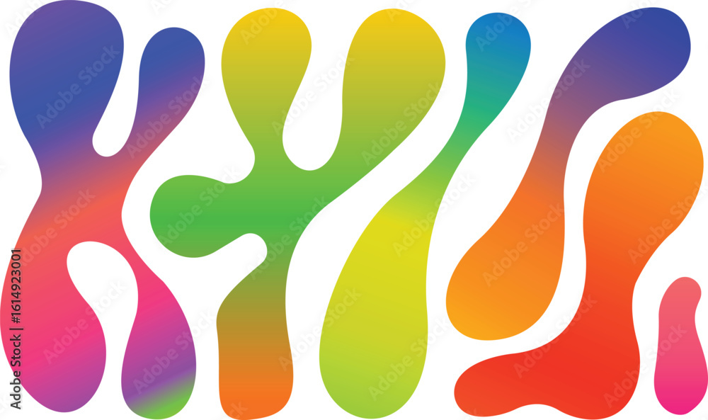 Poster colorful liquid shapes, vibrant gradient abstract blobs with organic deformation pattern and smooth 