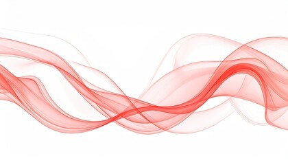 Abstract Coral Ink Silhouette Flowing Across White Background with Soft Focus and Transparent Waves