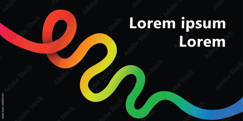 Aufkleber colorful wave, abstract gradient ribbon line with wavy flow pattern on black background and placehol