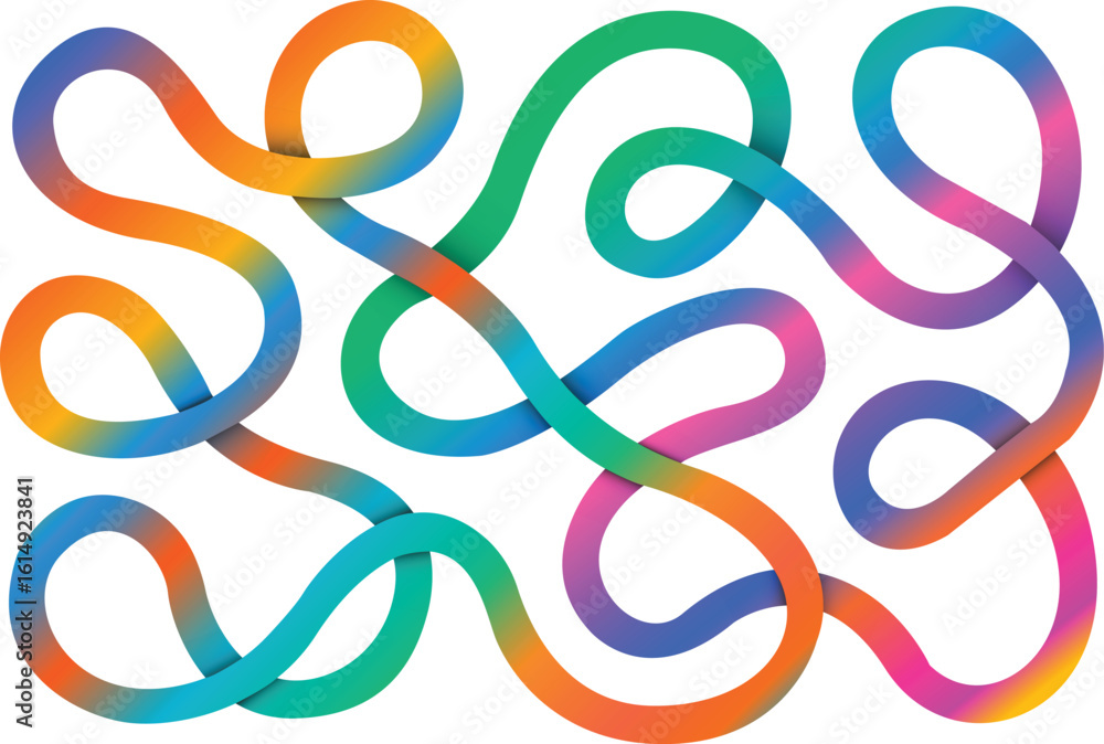 Poster abstract background, colorful gradient curved ribbon lines creating seamless wavy loop pattern desig