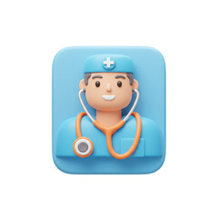 A cheerful medical professional with a stethoscope is depicted in a vibrant illustration suggesting health and care.
