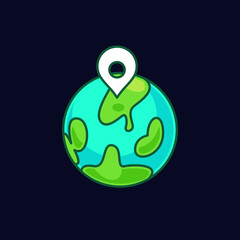 Cartoon Earth with Location Pin Icon