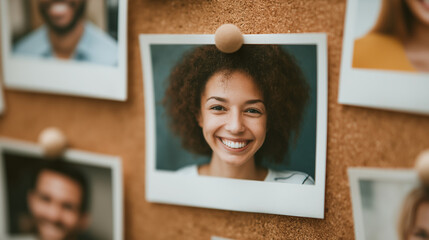 Team Members Polaroid Pictures Displayed on Cork Wall