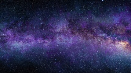 Obraz premium Panoramic Galactic Core with Colorful Stars and Purple Nebulae Against Dark Cosmos, High-Res Space Science Visualization Background