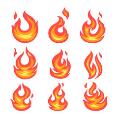 Flat Fire Flame Icon Set Vector Illustration