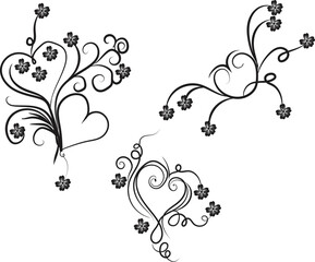 Elegant Floral Heart Design Elements with Swirls and Flowers on White